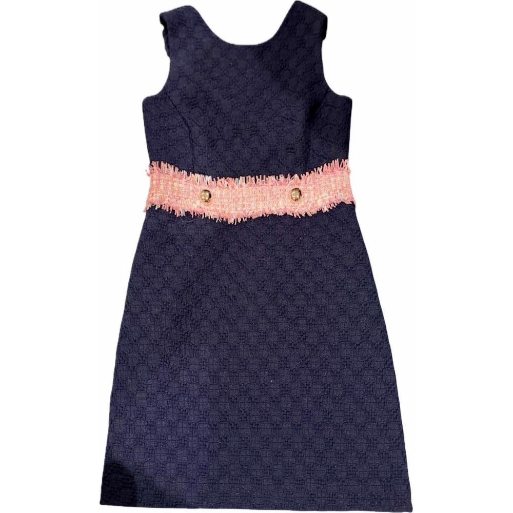 Sail To Sable Tweed Elevated Shift Dress Women 2 Colorful Sleeveless Navy NWOT